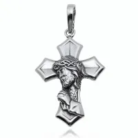ELEGANCKI  OKSYDOWANY SREBRNY DUŻY KRZYŻ Z WIZERUNKIEM JEZUSA CHRYSTUSA