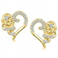 Srebrne kolczyki serca róże wkrętki sztyfty srebro 925 pozłacane oryginalne