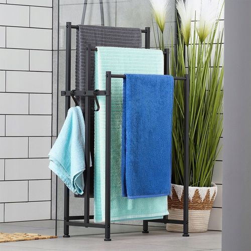 Stojak NA RĘCZNIKI wieszak łazienkowy podłogowy stojący czarny + na Arena.pl