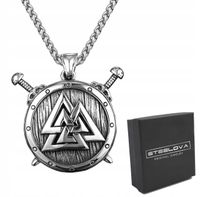 Okrągła Stalowa Zawieszka Nordycka Valknut Miecze