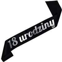 18 urodziny - czarna szarfa ze srebrnym nadrukiem