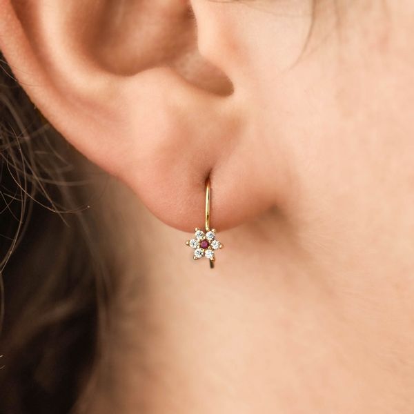 ZŁOTE DELIKATNE KOLCZYKI KWIATKI ZE ZŁOTA PRÓBY 585 NA BIGLU Z SZAFIREM RUBINEM RÓŻOWE BIAŁE - RÓŻNE KOLORY zdjęcie 11