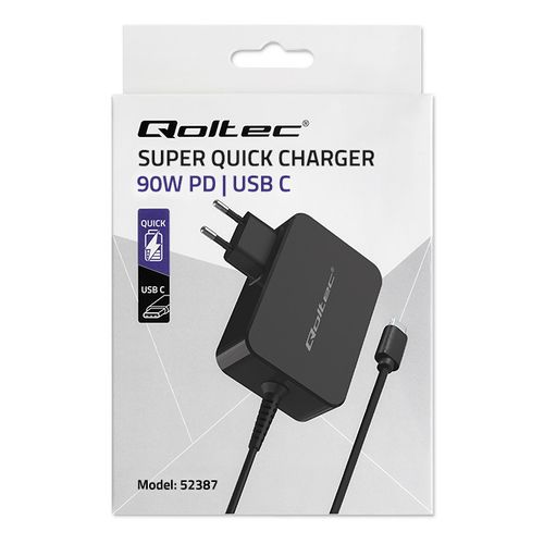 Qoltec Ładowarka GaN POWER PRO 1xUSB-C 90W 5-20V 3-4.5A Czarna na Arena.pl