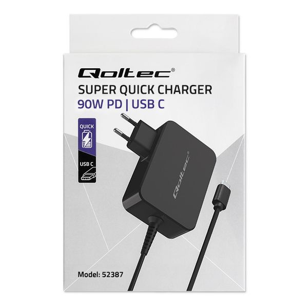 Qoltec Ładowarka GaN POWER PRO 1xUSB-C 90W 5-20V 3-4.5A Czarna zdjęcie 10