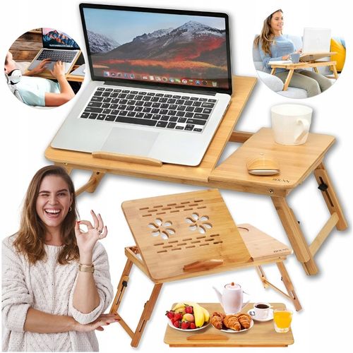 Stolik pod Laptopa bambusowy do Łóżka Taca Podstawka Regulowana Skladana na Arena.pl