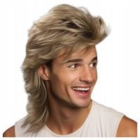 PERUKA lata 80 70 DŁUGIE WŁOSY disco MĘSKA piłkarz BLOND PRZEBRANIE