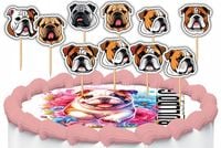 TOPPERY NA TORT OZDOBNE DEKORACJA ZESTAW - PIES PSY RASA BULLDOG 10szt.