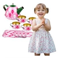 Kwiatki zestaw do herbaty kawy dzbanek filiżanki tacka PREZENT Dziewczynki