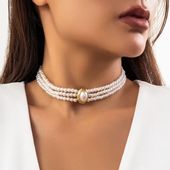 Klasyczny naszyjnik perłowy złoty CHOKER perełki 3 warstwy rzędy pereł