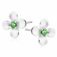 DELIKATNE RODOWANE SREBRNE KOLCZYKI KWIATY KWIATKI FLOWERS ZIELONE CYRKONIE