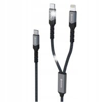 Kabel do ładowania SWISSTEN 2in1 USB-C / USB-C + LIGHTNING 100W 1,5M Czarny