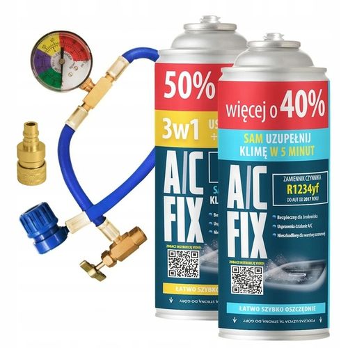 A/C FIX Uszczelniacz 3w1 + GAZ R1234YF +40% + PRZEWÓD Z MANOMETEM +ADAPTER na Arena.pl