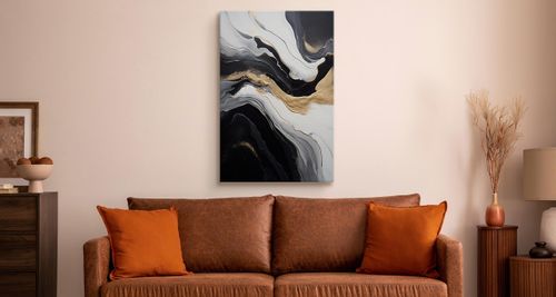 Obraz Do Salonu MARMUR Czarno-Biała Abstrakcja Elementy Złota 120cm x 80cm na Arena.pl