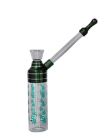 Mini Fajka Wodna Bongo Butelka  Szklana Chillout Smoke Zielone Listki