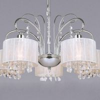 Wisząca LAMPA organza SPAN MDM1583/5 Italux abażurowa OPRAWA kryształki ŻYRANDOL glamour chrom biała