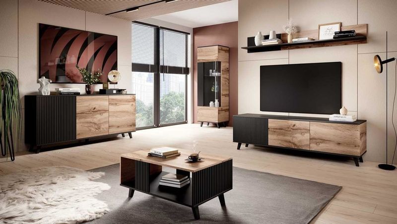 Półka 180cm Adre dąb wotan/ czarny zdjęcie 2