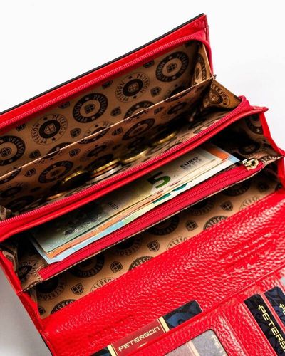 pojemny, skórzany portfel damski z systemem rfid w czarno-czerwonym na Arena.pl