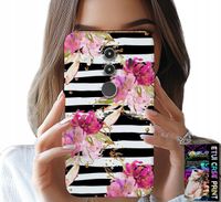 ETUI DO HUAWEI MATE 10 PRO - KWIATKI W CZARNO - BIAŁE PASKI WZORY