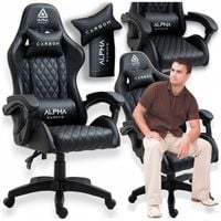 FOTEL GAMINGOWY ALPHA BIUROWY KRZESŁO GRACZA OBROTOWY KUBEŁKOWY CZARNY