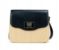 Monnari - beżowa torebka kuferek len czarna klapka BAG2940