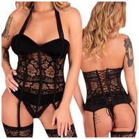 GORSET DO POŃCZOCH KORONKOWY WIĄZANY +STRINGI S/M