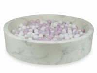 Suchy basen 130x30 marmur z piłeczkami 600szt (różowe jasne perłowe, białe, przezroczyste, perłowe)