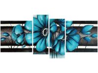 120CM 55 OBRAZ 4 ELEM TURKUSOWE KWIATY ŚCIENNY