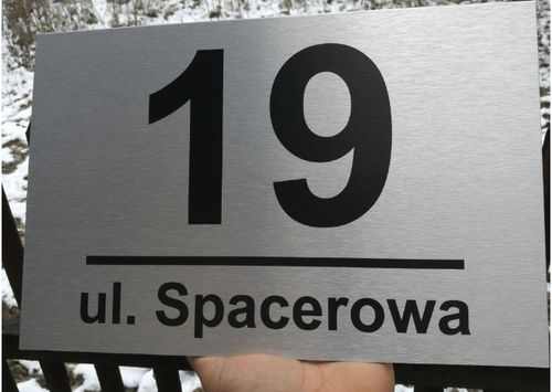 NUMER DOMU 32x21cm TABLICZKA ADRESOWA Z NUMEREM DOMU NUMER NA DOM SREBRNA na Arena.pl