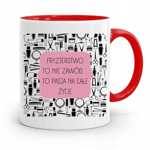 Kubek Czerwony Fryzjera Fryzjerki To Pasja Z Nadrukiem Ze Zdjęciem zdjęcie 1