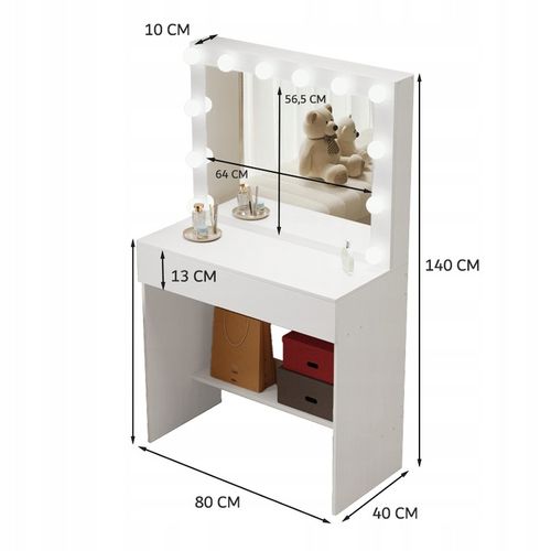 TOALETKA KOSMETYCZNA MAKIJAŻU WIZAŻU Z LUSTREM LED NOWOCZESNA LOFT GLAMOUR na Arena.pl