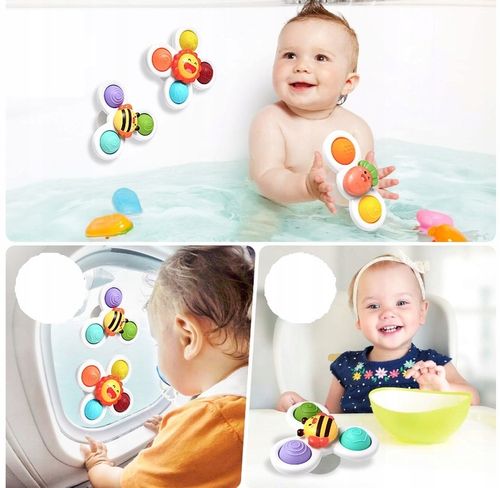 FIDGET SPINNER Z PRZYSSAWKĄ SENSORYCZNĄ KĄPIEL PREZENT GRZECHOTKA 3 SZTUKI na Arena.pl