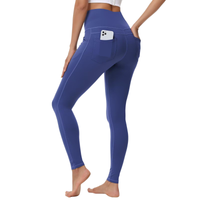 Legginsy 3/4 damskie do jogi wysoki stan sportowe granatowe kieszenie M