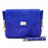 VERA PELLE torebka damska zamszowa listonoszka z paskiem V290 chabrowa