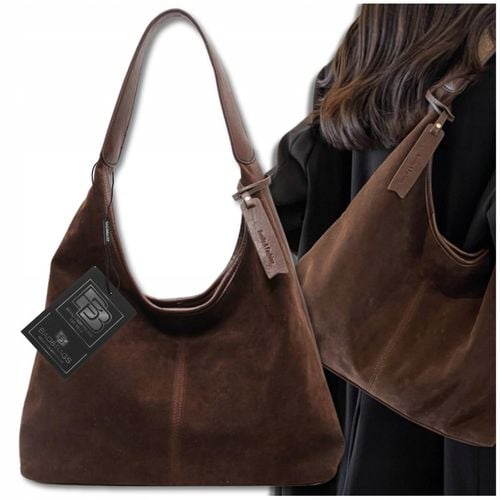 Torebka Damska Zamszowa BAD&BAGS Na Ramię Torba Pojemna Brązowa Elegancka na Arena.pl