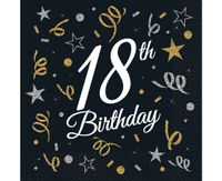 Serwetki papierowe 18th Birthday czarne z konfetti, 20 szt.