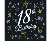 Serwetki papierowe 18th Birthday czarne z konfetti, 20 szt.