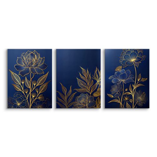 Obrazy Do Salonu Set Kwiaty Line-art Glamour Abstrakcja Natura 90cm x 40cm na Arena.pl