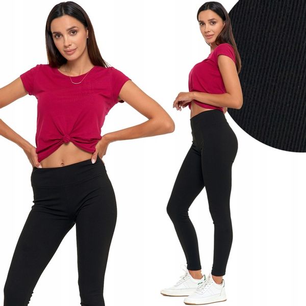 Moraj Prążkowane Damskie Legginsy z Wysokim Stanem 1500-013 czarny S/M zdjęcie 1