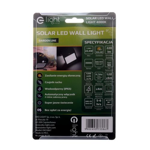 Kinkiet Solarny Butterfly 1,5W Czarny na Arena.pl