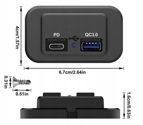 Ładowarka USB do zabudowy Podwójne gniazdo ładowarki PD USB-C12V na Arena.pl