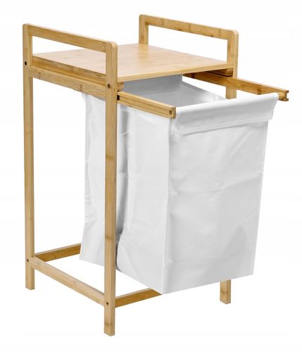 BAMBUSOWY KOSZ NA PRANIE BIELIZNĘ CIUCHY POJEMNIK Z PÓŁKĄ WYSUWANY 40L na Arena.pl