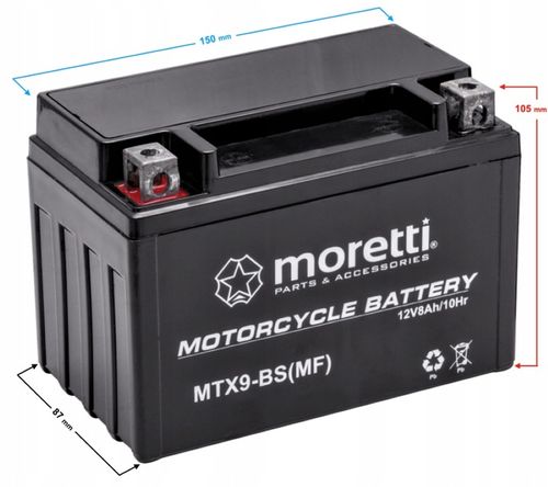 Moretti MTX9-BS YTX9-BS Akumulator Motocyklowy Żelowy AGM 12V 8AH 120A na Arena.pl