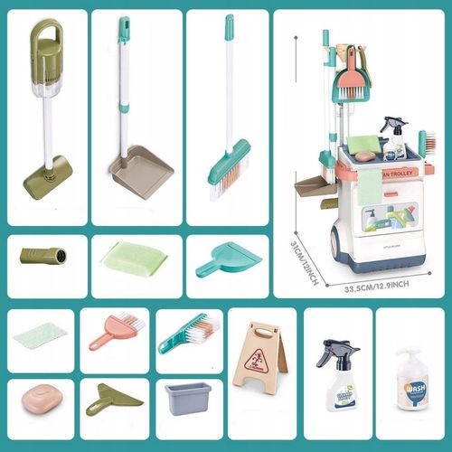 Zestaw do sprzątania dla dzieci odkurzacz wózek mop wiaderko akcesoria 20w1 na Arena.pl