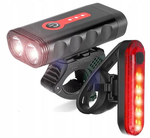 LAMPKA ROWEROWA LED PRZÓD 1800 LUMENÓW MOCNA + TYŁ OŚWIETLENIE ROWEROWE na Arena.pl