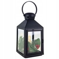 NOWOCZESNY CZARNY LAMPION ZE ŚWIECZKAMI LED I JEDLINĄ BOŻE NARODZENIE
