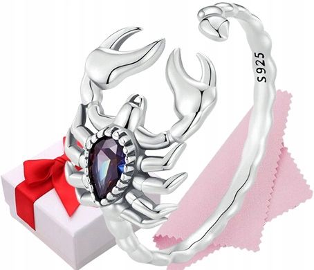 Srebrny pierścionek SKORPION cyrkonie regulowany s925 +pudełko na Arena.pl