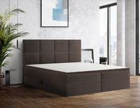 ŁÓŻKO TAPICEROWANE kontynentalne BARO 160x200 brązowy + MATERAC NAKŁADKA