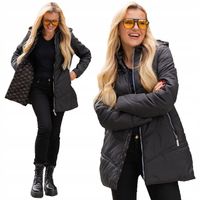 HANA Luźna Klasyczna Przejściowa KURTKA Damska Pikowana Pasy Skos