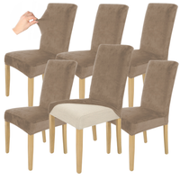 Zestaw 6Szt. Pokrowiec Na Krzesło Beż Cappuccino Welur Elastczyny