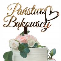 Topper ślubny z NAZWISKIEM nazwisko złote lustro na tort toper złoty